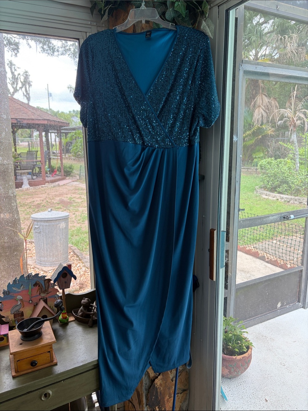 SHEIN Teal Sequin Wrap Maxi Dress